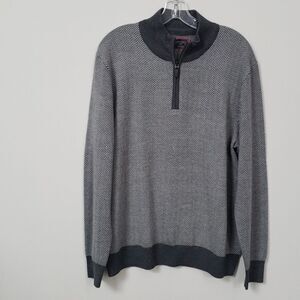 UNTUCKit Sweater Mens L Belguardo Herringbone Merino Wool 1/4 Zip Gray
